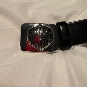 Harley-Davidson Black Leather Belt with Silver Logo Stamp